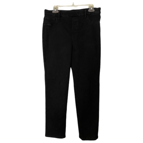 Time and Tru Pull On Black Stretch Jeans Straight Leg Tapered Size Large - Picture 1 of 12